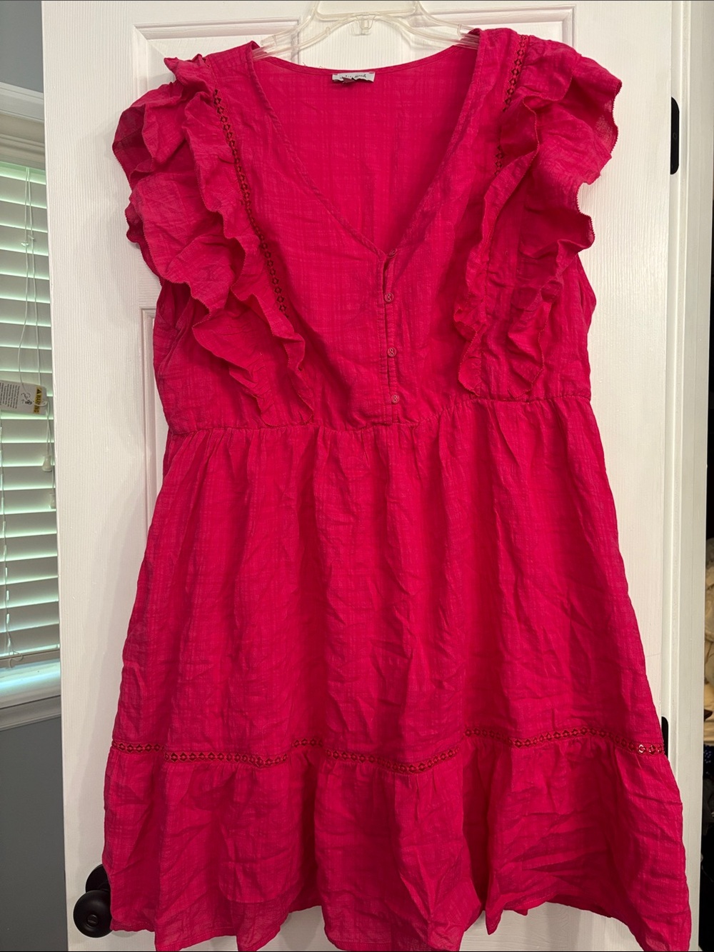 white birch Vibrant Pink Ruffle-Sleeve Cotton Dress